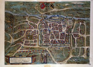 Mappa della città tedesca di Weimar. Incisione dall