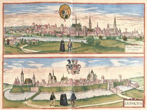 Nysa e Legnica (Lignica), Polonia (incisione) da Georg Braun and Hogenberg Franz