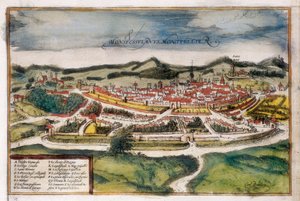 Piano della città di Montpellier da Georg Braun and Hogenberg Franz