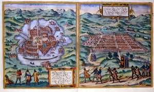 Veduta di Città del Messico (Messico) e Cuzco (Perù) da Georg Braun and Hogenberg Franz