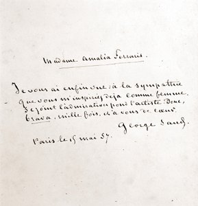 Lettera di George Sand (Aurore Dupin, Baronne Dudevant) a Madame Amalia Ferraris, Parigi 19 marzo da George Sand