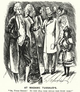 Cartone animato di Punch: Da Madame Tussaud (incisione) da George (after) Du Maurier