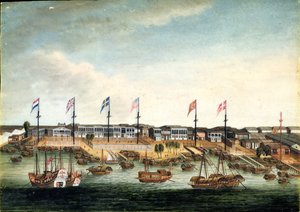 I Hongs a Canton, prima del 1820 da George (follower of) Chinnery