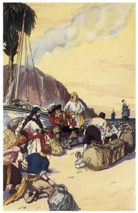 Il pirata Henry Morgan divide il tesoro di Maracaibo. Illustrazione da 