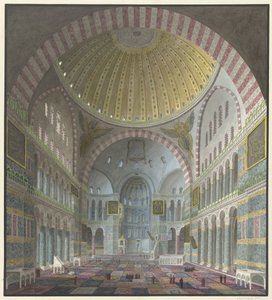 Interno della Aya Sophia con turchi inginocchiati e in piedi da George Antoine Prosper Marilhat