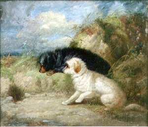 Terrier vicino a una tana di coniglio da George Armfield