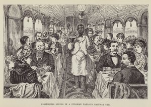 Passeggeri che cenano in una carrozza salotto Pullman da George Augustus Sala