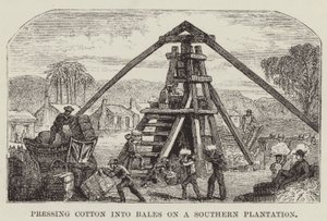 Pressatura del cotone in balle in una piantagione del Sud da George Augustus Sala