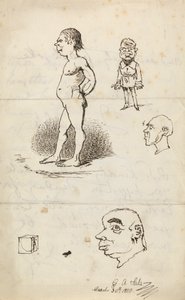 Schizzi: Uomo nudo, uomo in piedi, due profili e scatola