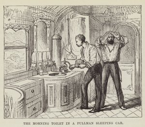 La toilette del mattino in una carrozza letto Pullman