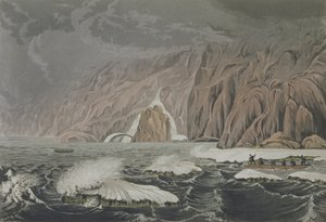 Spedizione che doppia Capo Barrow, 25 luglio 1821, da Narrative of a Journey to the Shores of the Polar Sea in the Years 1819-22 di Sir John Franklin (1786-1847) inciso da Edward Finden (1791-1857) da George Back