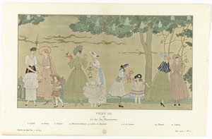 Gazette du Bon Ton, Estate 1915 - No. 8-9, Pl. 3: Vichy (II) / ou / Le Jeu des Marionnettes