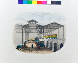 Veduta del deposito di trasferimento merci, 1830 circa (litografia su carta) da George Barnard