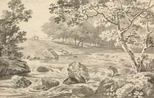 Fiume con pescatore da George Barret
