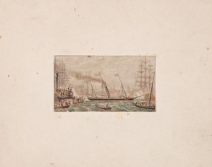 Stampa della scatola degli aghi: La flotta reale nella baia di Kilkenny, 1850 da George Baxter