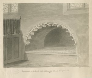 Chiesa di Penkridge - Monumento nel muro sud: disegno a seppia, 1841 da George Buckler