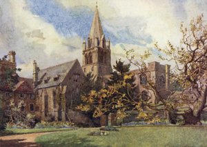 Oxford: Christ Church da uno dei giardini del Canonico (litografia a colori) da George Carline