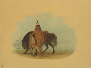 Un guerriero Cheyenne che riposa il suo cavallo da George Catlin