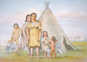 Una famiglia Comanche fuori dal loro teepee da George Catlin