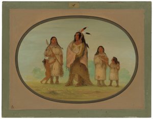 Guerriero Assinneboine e la sua famiglia da George Catlin