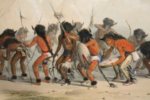 Danza del bufalo (dettaglio), pub. 1845 litografia a colori da George Catlin