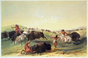 Caccia al bufalo, tavola 7 dalla collezione di indiani nordamericani di Catlin, inciso da McGahey, Day e Haghe