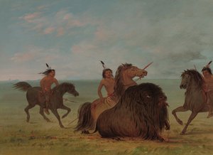 Camanchees che lanciano un toro di bufalo, 1861-1869 da George Catlin