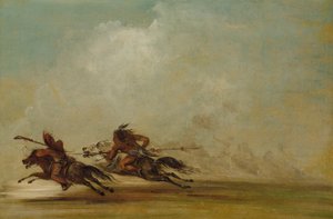 Guerriero Comanche che lancia un Osage a tutta velocità da George Catlin