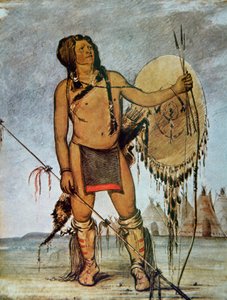 Guerriero Comanche con scudo, lancia e arco e frecce, c.1835 da George Catlin