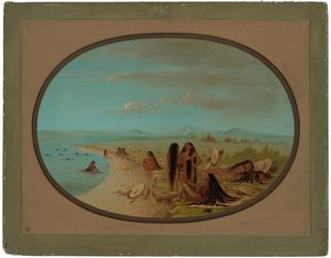Guerrieri Crow che fanno il bagno da George Catlin