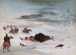 Toro bufalo morente in un cumulo di neve da George Catlin