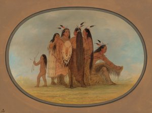Quattro guerrieri Mandan, una ragazza e un ragazzo, 1861-1869 da George Catlin