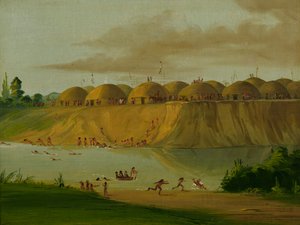 Villaggio Hidatsa, capanne coperte di terra, sul fiume Knife, 1810 miglia sopra St. Louis, 1832 da George Catlin