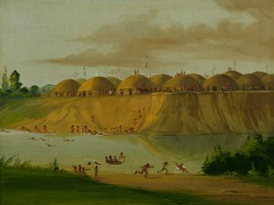 Villaggio Hidatsa, logge coperte di terra, sul fiume Knife, 1810 miglia sopra St. da George Catlin