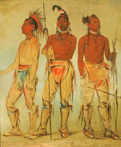 Mun-ne-pús-kee, Colui che Non Ha Paura, Ko-ha-túnk-a, Grande Corvo, e Nah-cóm-ee-shee da George Catlin