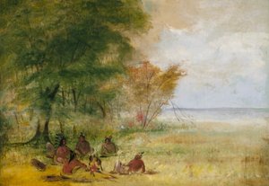 Il Consiglio indiano Sioux, i capi in una profonda deliberazione da George Catlin