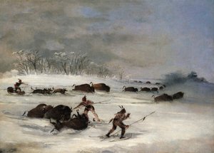 Indiani Sioux su Racchette da Neve che Cacciano il Bisonte, 1846-1848 da George Catlin