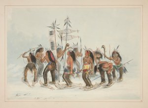 La danza con le racchette da neve, tav. 14 dal Portfolio degli Indiani del Nord America da George Catlin