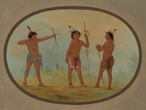 Tre guerrieri Shoshonee armati per la guerra da George Catlin