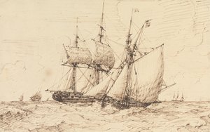 Un lugger che segnala una fregata di passaggio
