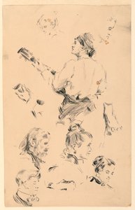 Schizzi di teste, una mano, un piede e un musicista da George Charles Aid