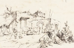 Una scena di villaggio in India (verso) da George Chinnery