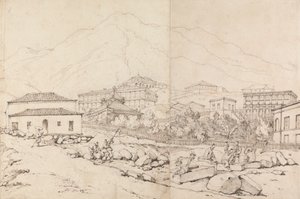 Edificio su un Pendio in un Villaggio Montano (Cina?) da George Chinnery
