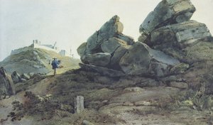 Rocce e un convento sulla collina, Cina da George Chinnery