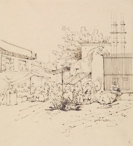 Scena di strada con mercanti che vendono merci da George Chinnery