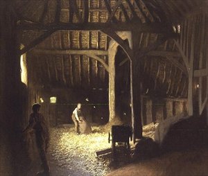 Interno di Fienile con Ragazzi al Lavoro da George Clausen