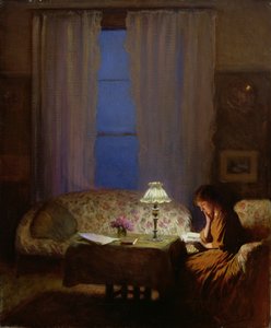 Lettura alla luce della lampada (Crepuscolo: Interno)