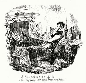 I Conforti di un Celibe (cioè) godendo entrambi i lati del camino (incisione) da George Cruikshank