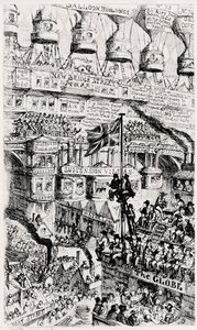 Una visione malthusiana di una Londra sovraffollata, Inghilterra, del futuro, dopo gli scritti di Thomas Malthus da George Cruikshank