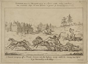 Un contadino che porta via un cannone francese nel campo russo mentre il nemico era andato a saccheggiare il villaggio da George Cruikshank